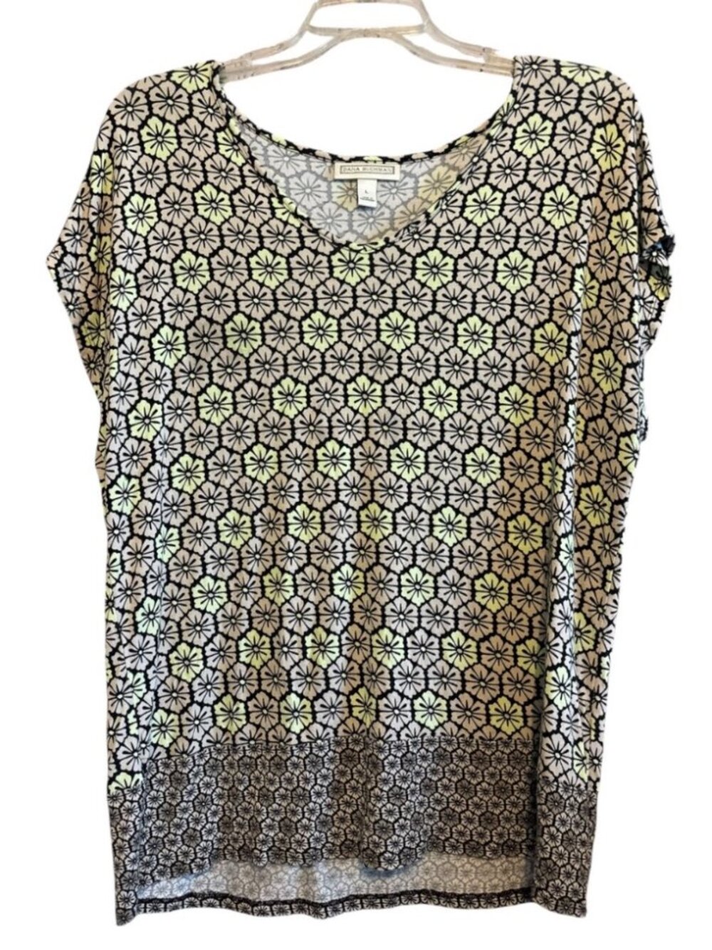 Dana Buchman Cap Sleeve Black & Tan Top Size Large